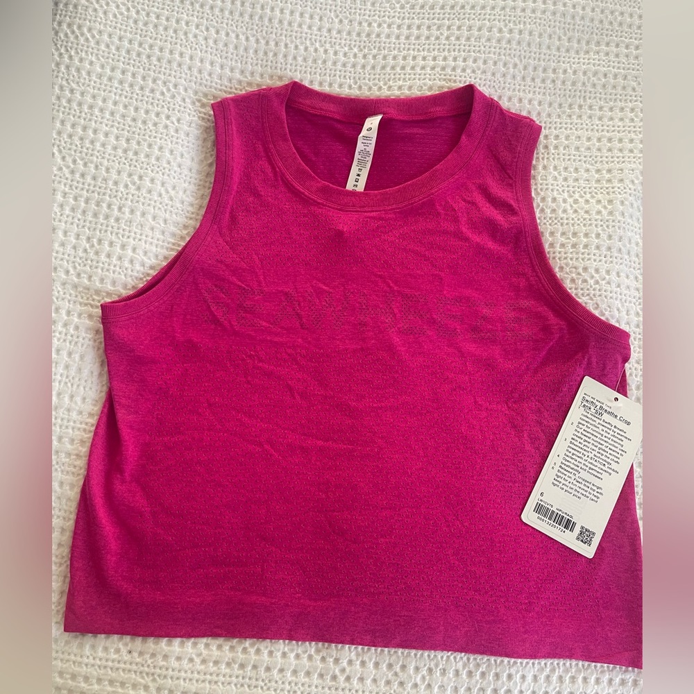 Swiftly Breathe Crop Tank Seawheeze Size 6 NWT highlighter purple/raspberry glow